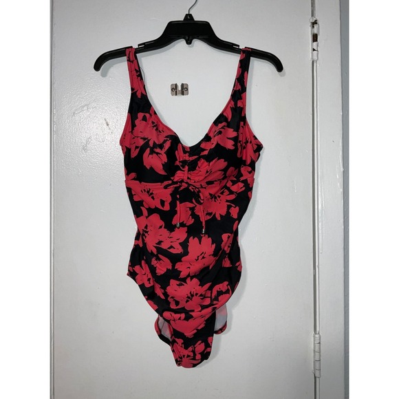 Aqua Green Other - Aqua‎ Green Womens Floral One Piece Swimsuit Black Red Cinch Bust Size Large
